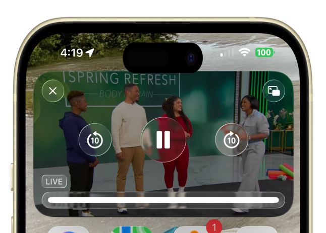 Streeme iOS Picture-in-Picture playback controls shown on iPhone