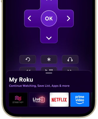 Roku virtual remote interface with navigation controls and quick app access