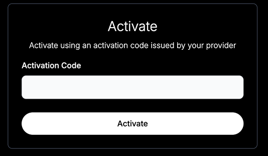 Streeme activation form using an activation code
