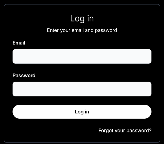 Streeme traditional email and password login form