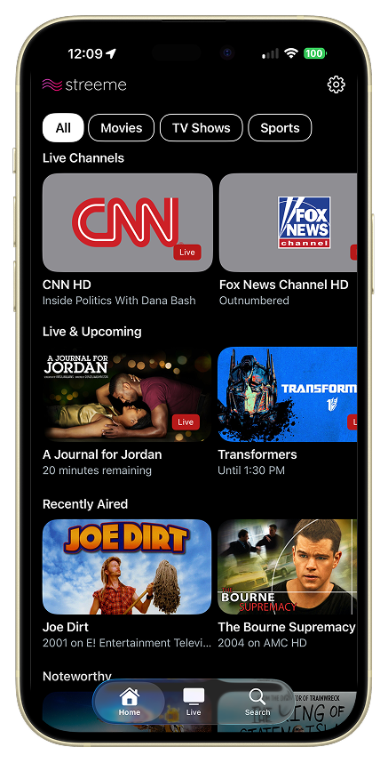 Streeme live TV app after managed access is complete