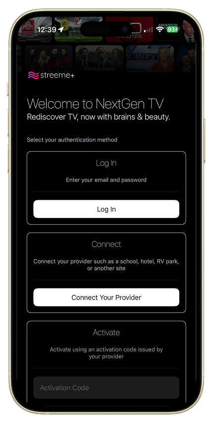 StreemeID initiation screen with login and provider options